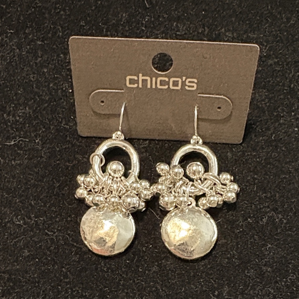 Chico's Shimmering Silver Dangle Cluster Earrings